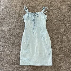 Blanc Clothing Sky Blue Corseted Milkmaid Top Mini Dress LLL